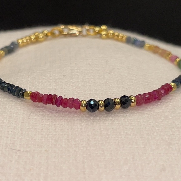 Blue and Multi Colored Sapphire Vermeil Bracelet - Picture 4 of 6